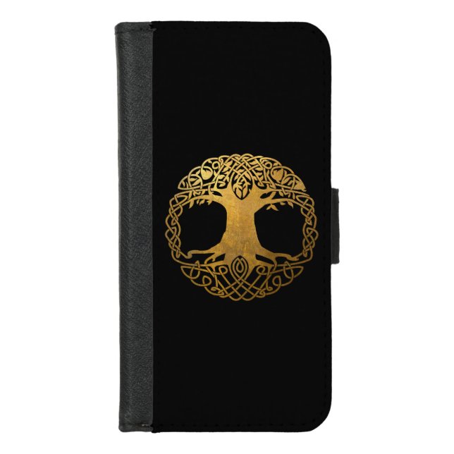 Golden Celtic Tree of Life iPhone Wallet Case (Front)