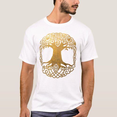 Golden Celtic Tree of Life T_Shirt