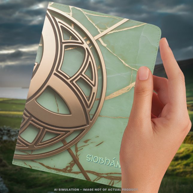 Golden Celtic Triquetra on Pale Mint Green Marble  Passport Holder (Creator Uploaded)