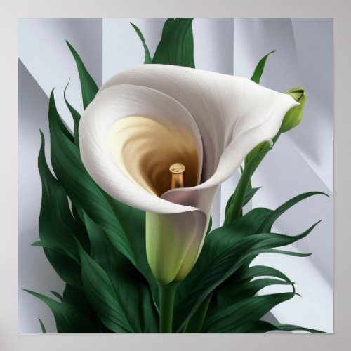 Golden Center Realistic White Calla Lily Wall Art