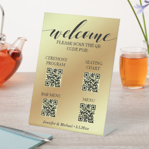 golden ceremony&seating chart&bar menu qr code  pedestal sign