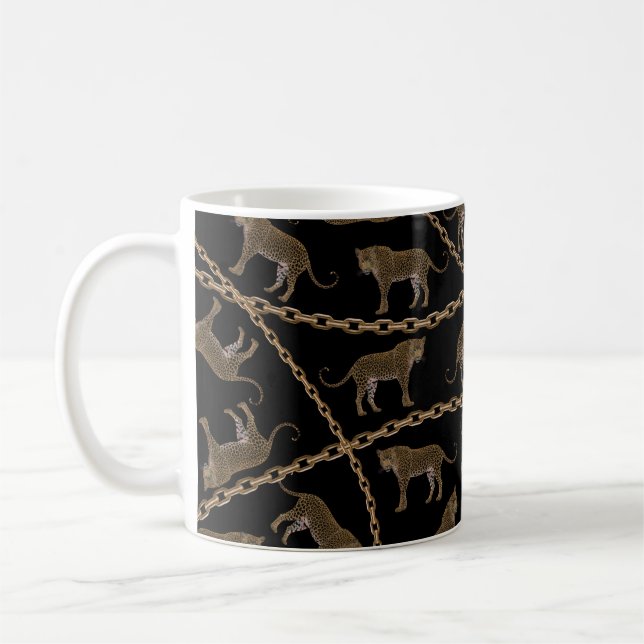 Golden chain glamour leopard cheetah coffee mug (Left)