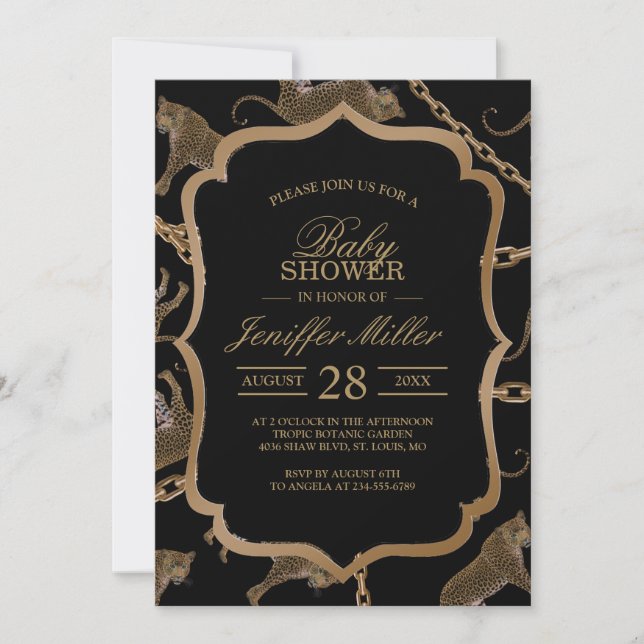 Golden chain glamour leopard cheetah               invitation (Front)