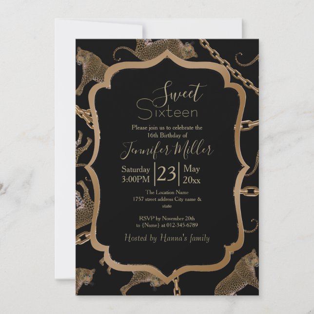 Golden chain glamour leopard cheetah               invitation (Front)