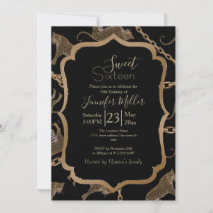 Golden chain glamour leopard cheetah invitation