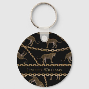Golden chain glamour leopard cheetah              keychain