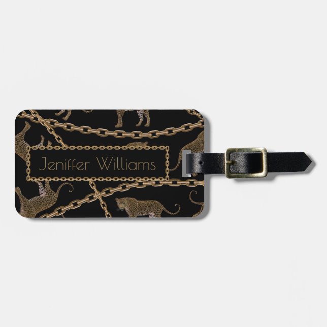 Golden chain glamour leopard cheetah           luggage tag (Front Horizontal)