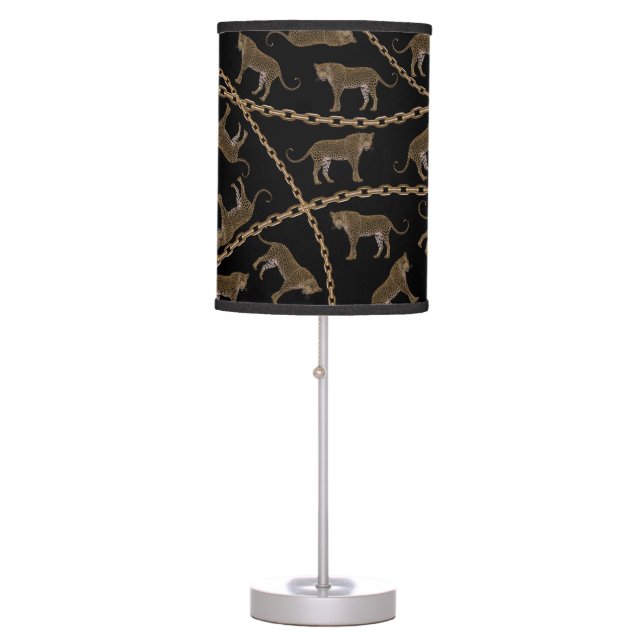 Golden chain glamour leopard cheetah table lamp (Front)