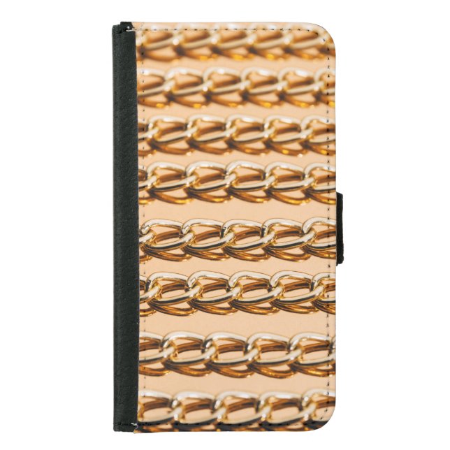 Golden Chains: Reflective Luxury Seamless Samsung Galaxy Wallet Case (Front)