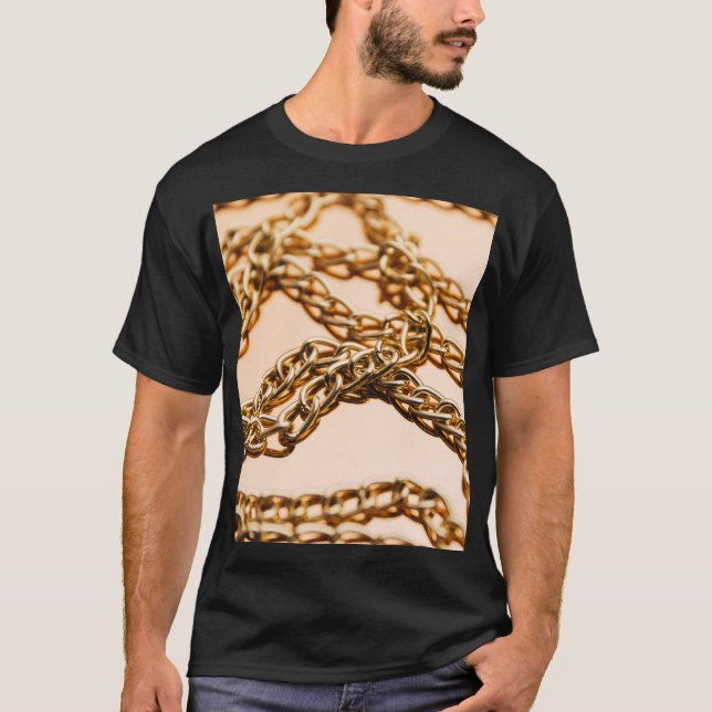 Golden Chains, Reflective Surface Luxury. T-Shirt (Front)
