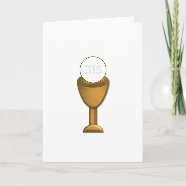 Golden Chalice and Host - Holy Communion Card (Front)
