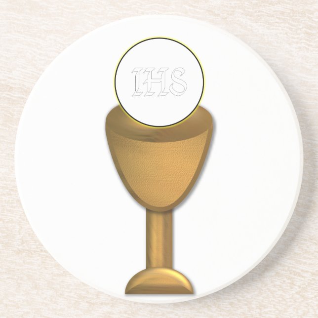 Golden Chalice and Host - Holy Communion Drink Coaster (Front)