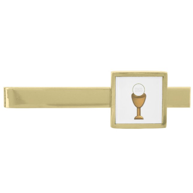 Golden Chalice and Host - Holy Communion Gold Finish Tie Clip (Front)