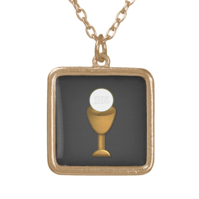 Golden Chalice and Host - Holy Communion Gold Plated Necklace (Front)