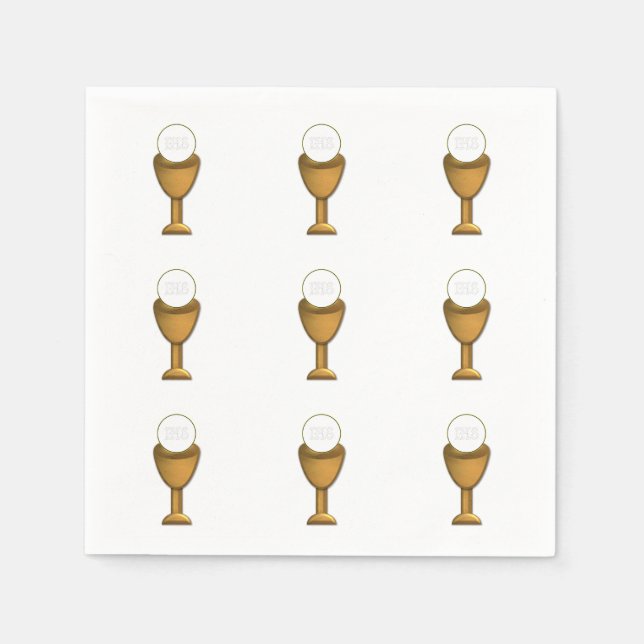 Golden Chalice and Host - Holy Communion Paper Napkins (Front)