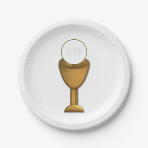 Golden Chalice and Host - Holy Communion Paper Plates