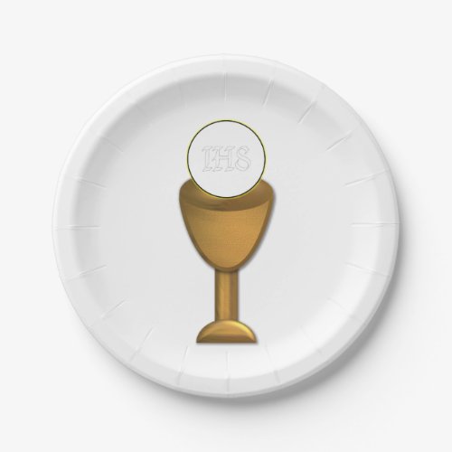 Golden Chalice and Host _ Holy Communion Paper Plates