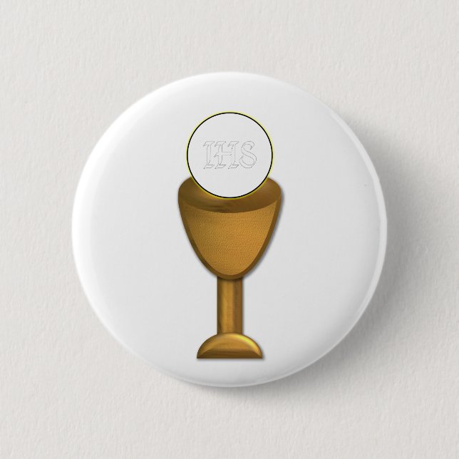 Golden Chalice and Host - Holy Communion Pinback Button (Front)