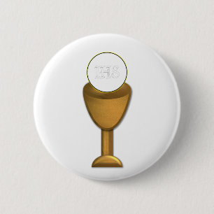 Golden Chalice and Host - Holy Communion Pinback Button