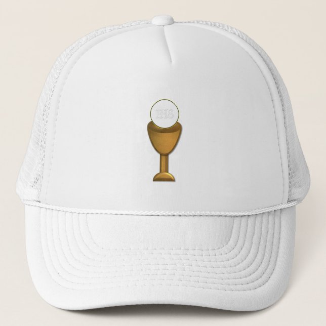 Golden Chalice and Host - Holy Communion Trucker Hat (Front)