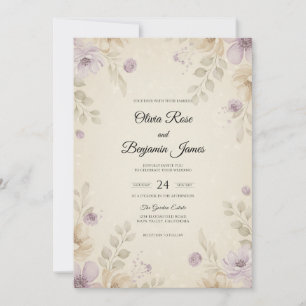 Golden Champagne Amethyst Wildflower Wedding Invitation