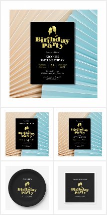 Golden Champagne Bold Typography Birthday