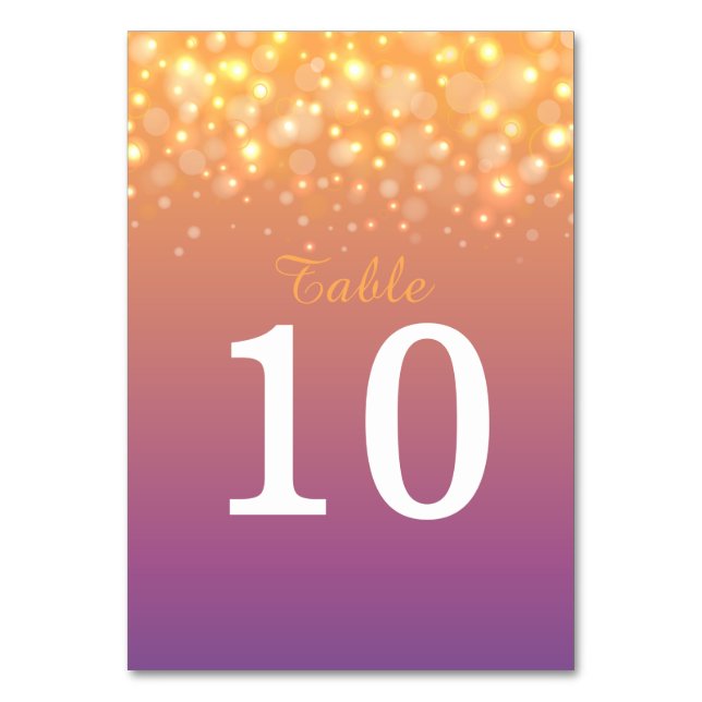 Golden champagne bubbles Wedding table numbers (Front)