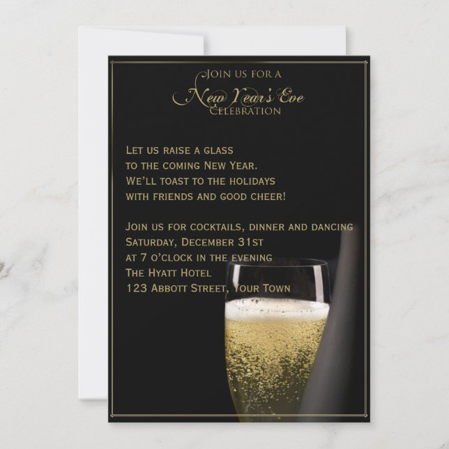 Golden Champagne Celebrations New Years Eve Invitation (Front)