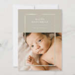 Golden Champagne Frame Hanukkah Photo Holiday Card<br><div class="desc">Elegant faux gold frame,  Happy Hanukkah Holiday photo card. Features,  single photo on front and two photo template spaces on back of card with coordinating champagne beige color backgrounds.</div>