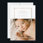 Golden Champagne Frame Hanukkah Photo Holiday Card<br><div class="desc">Elegant faux gold frame,  Happy Hanukkah Holiday photo card. Features,  single photo on front and two photo template spaces on back of card with coordinating champagne beige color background.</div>
