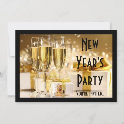 Golden Champagne New Year's Eve Custom Invite