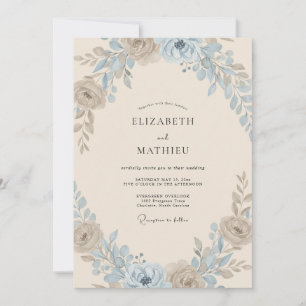 Golden Champagne Periwinkle Peony Wedding Invitation