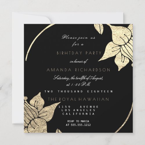 Golden Champaign Floral Glam Vip Birthday Party Invitation