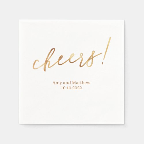 Golden Cheers Mr  Mrs Name Date White Background Napkins