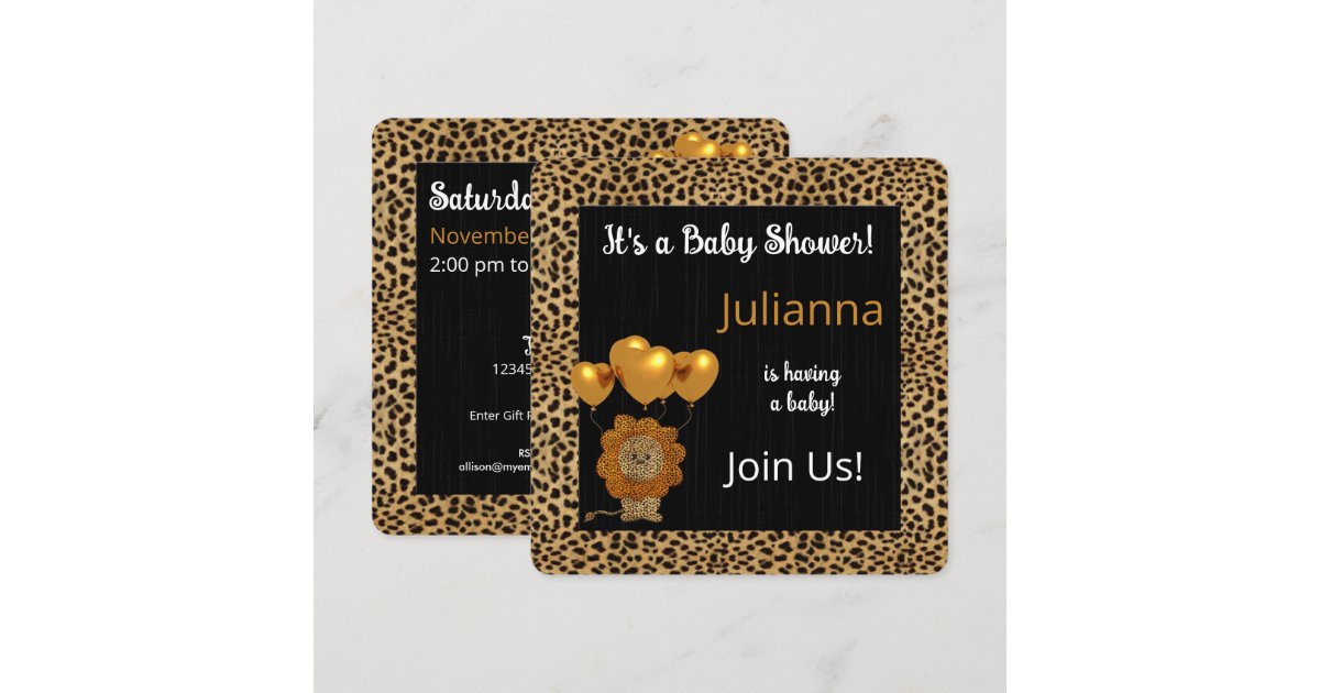 Golden Cheetah Print Baby Shower Invitation Zazzle
