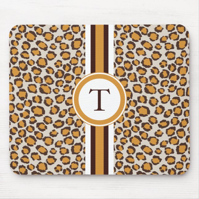 golden cheetah print  with monogram mouse pad (Front)