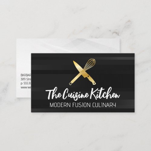 Golden Chef Knife Whisk Logo Business Card