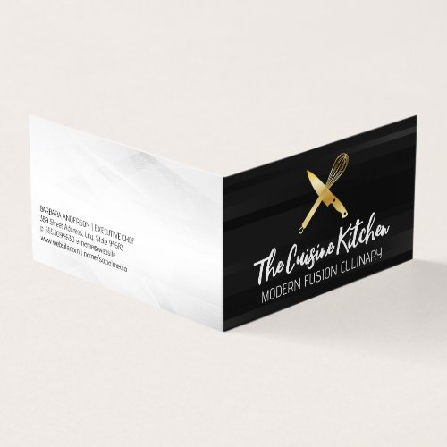 Golden Chef Knife Whisk Logo Business Card