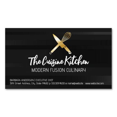 Golden Chef Knife Whisk Logo Business Card Magnet