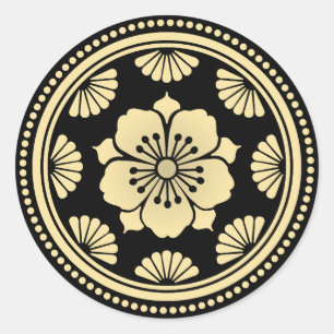 Golden Cherry Blossom Classic Round Sticker