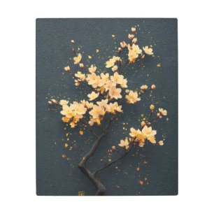 Golden Cherry Blossom Serenity Metal Art Print
