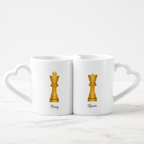 Golden Chess King and Queen Coffee Mug Set