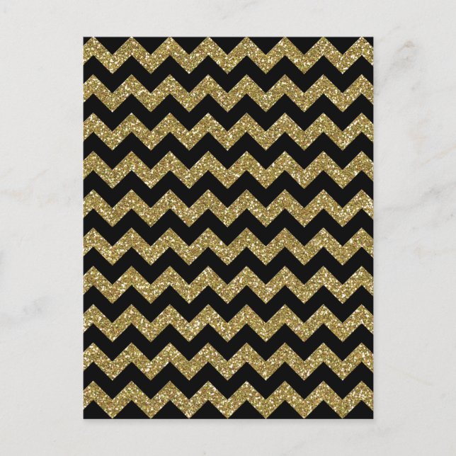 Golden Chevrons Chic Elegant Print Postcard (Front)