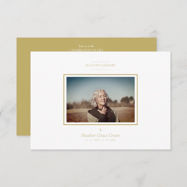 Golden Chic Sophisticated Minimalist Photo Funeral (Front/Back)