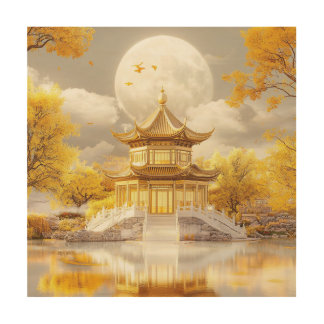 Golden Chinese Autumn Lake Wall Decor