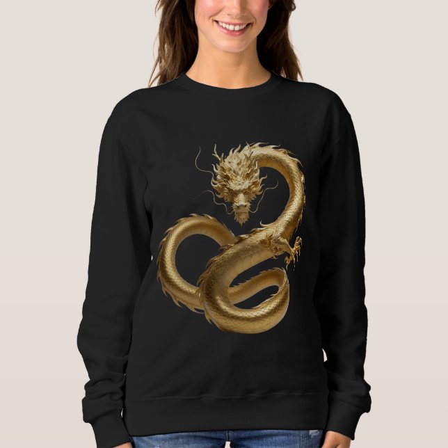Golden Chinese Dragon Art | Mythical Creature Fant Sweatshirt (Front)