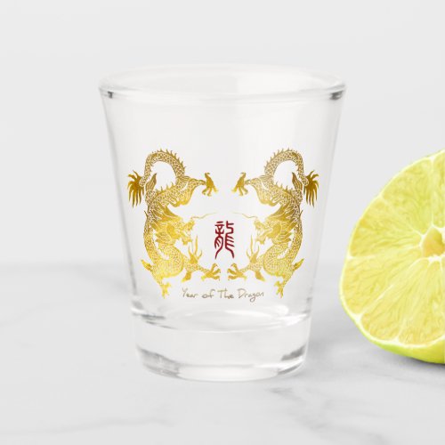 Golden Chinese Dragon with old Ideogram SG Shot Glass