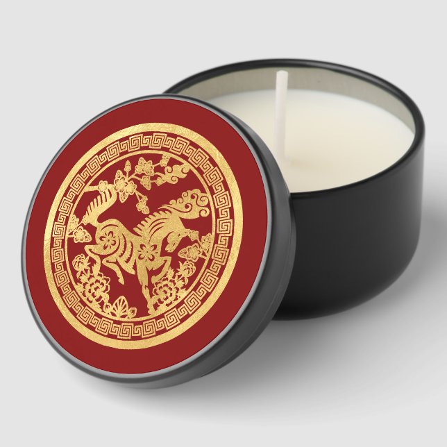 Golden Chinese Horse Paper-cut style MCF Mini Candle Favors (Corner)