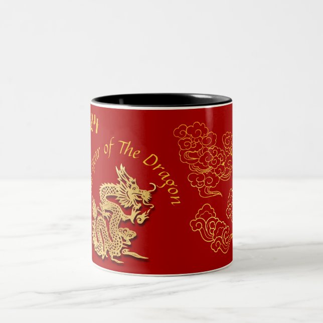 Golden Chinese Paper-cut Dragon Year 2024 2TMug Two-Tone Coffee Mug (Center)