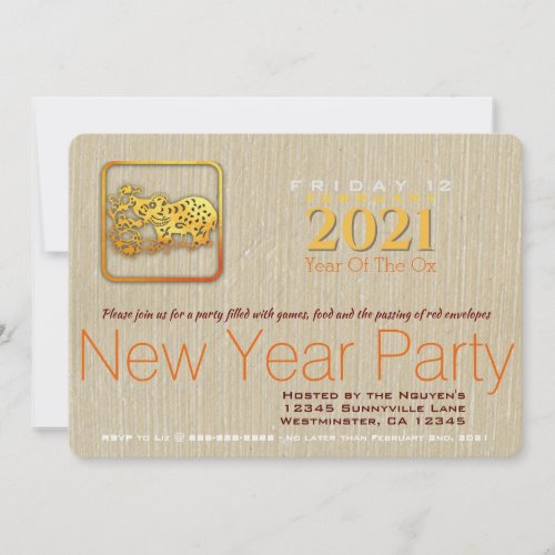 Golden Chinese Paper_cut Ox Year 2021 Party Inv